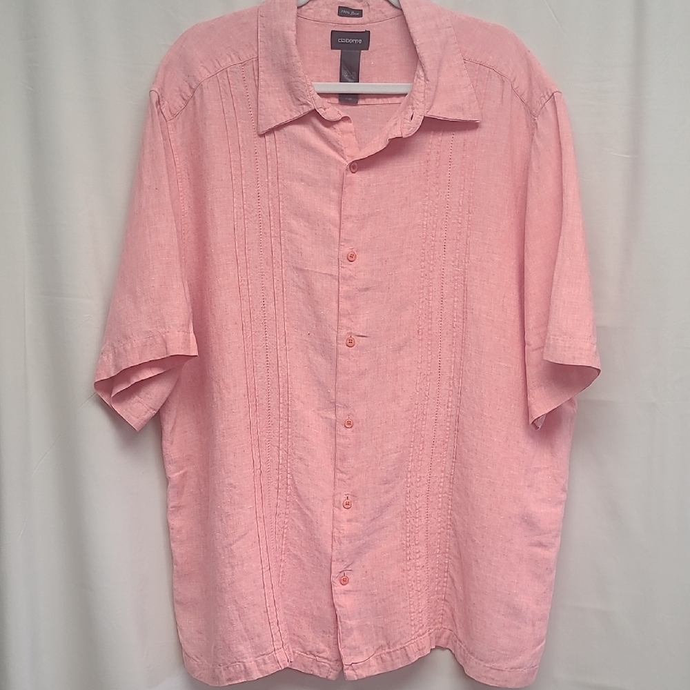 Claiborne 100% Linen Light Pink Casual Button Down Shirt
